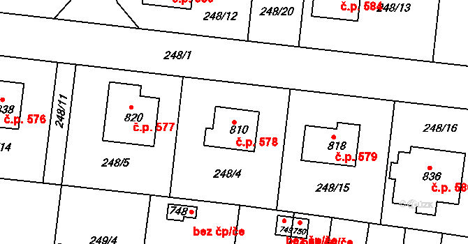 Libáň 578 na parcele st. 810 v KÚ Libáň, Katastrální mapa