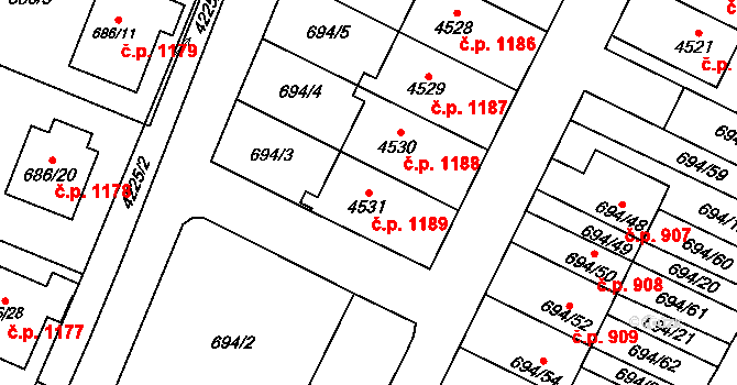 Žamberk 1189 na parcele st. 4531 v KÚ Žamberk, Katastrální mapa