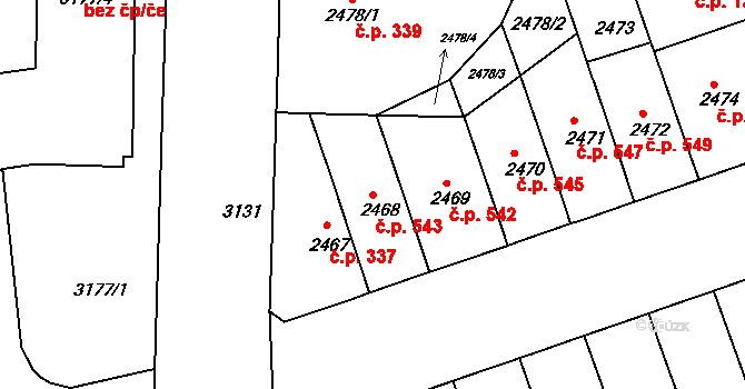 Černá Pole 543, Brno na parcele st. 2468 v KÚ Černá Pole, Katastrální mapa