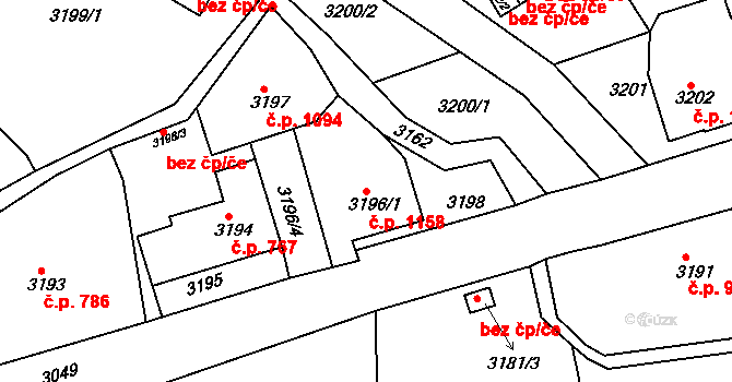Smržovka 1158 na parcele st. 3196/1 v KÚ Smržovka, Katastrální mapa