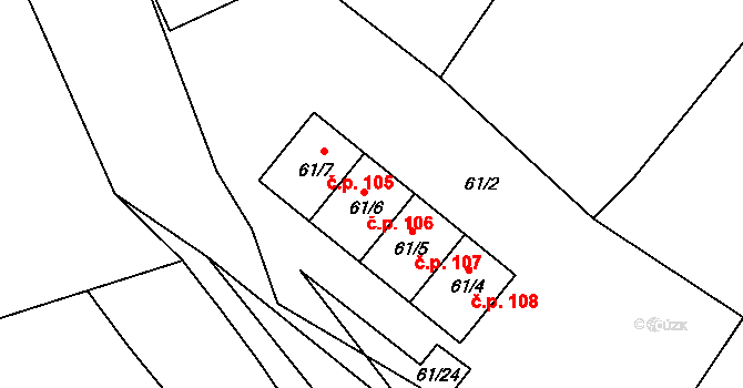 Výškov 106 na parcele st. 61/6 v KÚ Výškov u Počerad, Katastrální mapa