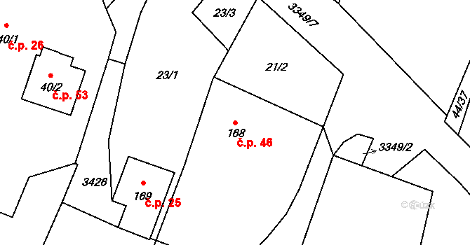 Bohunice 46, Všemyslice na parcele st. 168 v KÚ Bohunice nad Vltavou, Katastrální mapa