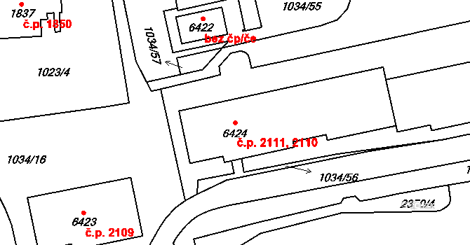 Cheb 2110,2111 na parcele st. 6424 v KÚ Cheb, Katastrální mapa