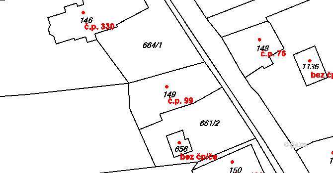 Jílové 99 na parcele st. 149 v KÚ Jílové u Děčína, Katastrální mapa