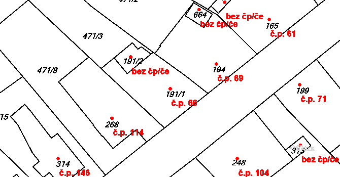 Čachovice 66 na parcele st. 191/1 v KÚ Čachovice, Katastrální mapa