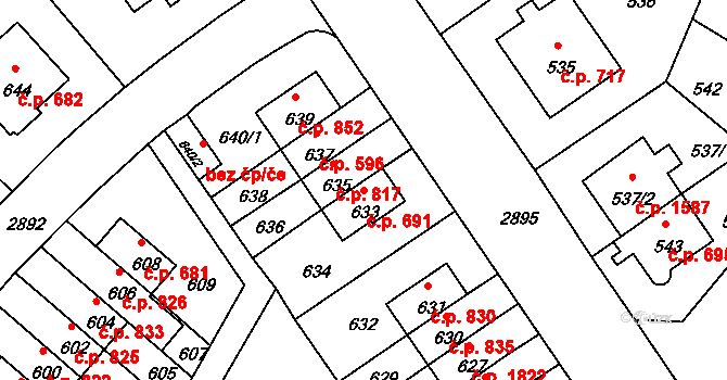 Braník 691, Praha na parcele st. 633 v KÚ Braník, Katastrální mapa