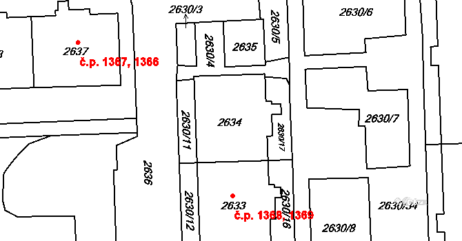 Chodov 1368,1369, Praha na parcele st. 2634 v KÚ Chodov, Katastrální mapa