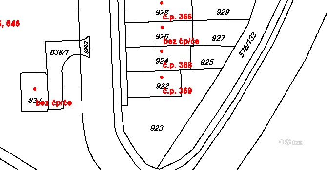 Háje 369, Praha na parcele st. 922 v KÚ Háje, Katastrální mapa