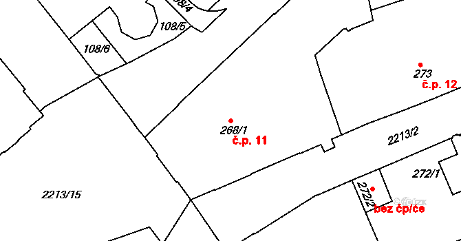 Střední Předměstí 11, Trutnov na parcele st. 268/1 v KÚ Trutnov, Katastrální mapa