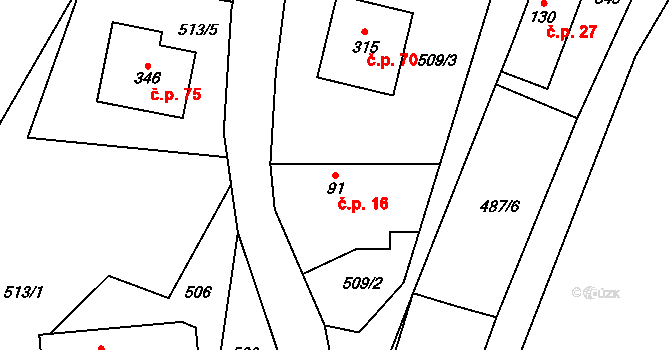 Tihava 16, Kotopeky na parcele st. 91 v KÚ Kotopeky, Katastrální mapa
