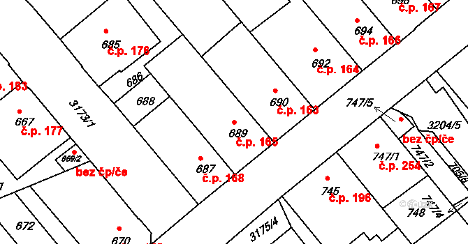 Příbram I 165, Příbram na parcele st. 689 v KÚ Příbram, Katastrální mapa