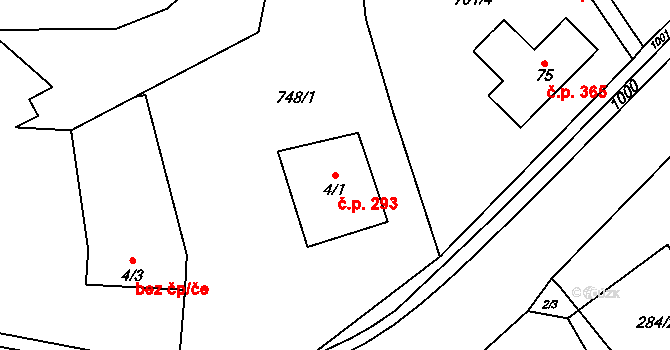 Pilníkov 293 na parcele st. 4/1 v KÚ Pilníkov III, Katastrální mapa