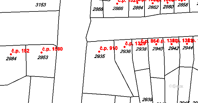 Česká Lípa 910 na parcele st. 2935 v KÚ Česká Lípa, Katastrální mapa