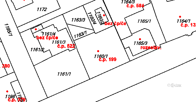 Liberec XI-Růžodol I 199, Liberec na parcele st. 1160/1 v KÚ Růžodol I, Katastrální mapa