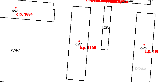 Vsetín 1196 na parcele st. 593 v KÚ Vsetín, Katastrální mapa