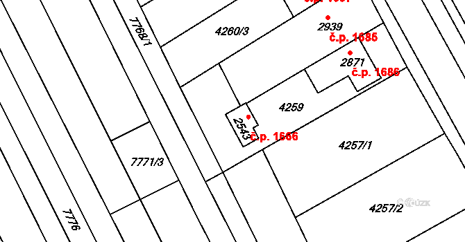 Veselí nad Moravou 1666 na parcele st. 2543 v KÚ Veselí-Předměstí, Katastrální mapa