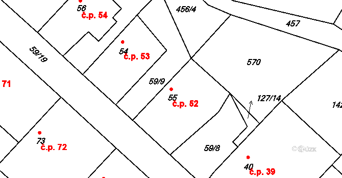 Loukonosy 52, Žiželice na parcele st. 55 v KÚ Loukonosy, Katastrální mapa
