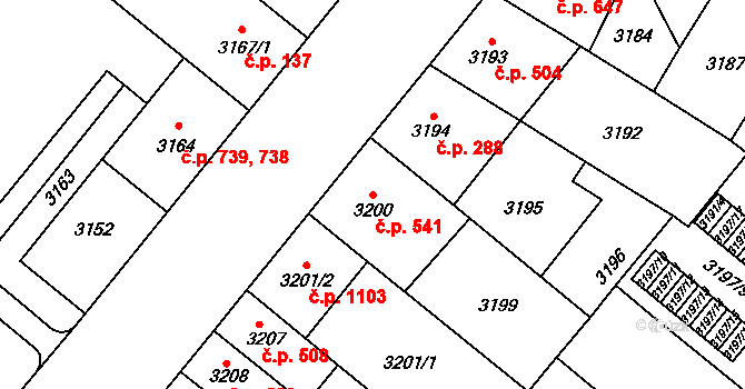 Lobzy 541, Plzeň na parcele st. 3200 v KÚ Plzeň, Katastrální mapa