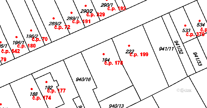 Hylváty 178, Ústí nad Orlicí na parcele st. 194 v KÚ Hylváty, Katastrální mapa