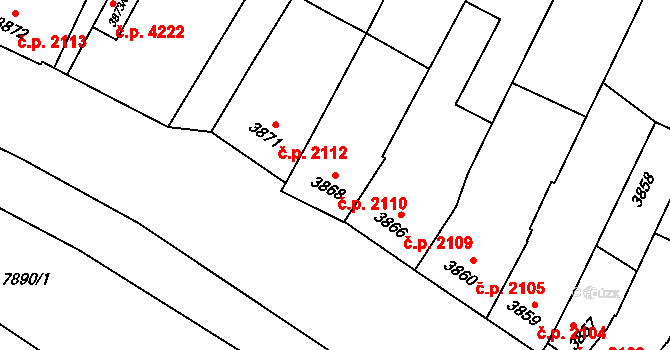 Prostějov 2110 na parcele st. 3868 v KÚ Prostějov, Katastrální mapa
