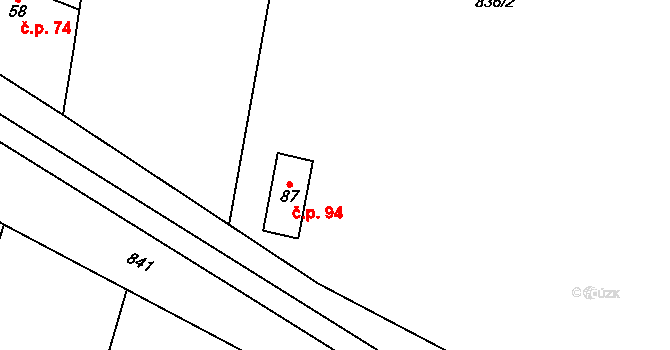 Doubravice 94 na parcele st. 87 v KÚ Doubravice u Strakonic, Katastrální mapa