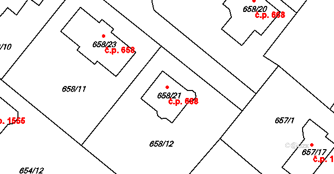 Rumburk 1 688, Rumburk na parcele st. 658/21 v KÚ Rumburk, Katastrální mapa