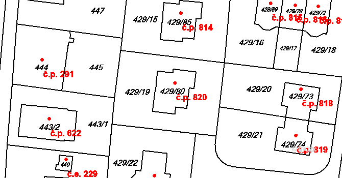 Slivenec 820, Praha na parcele st. 429/80 v KÚ Slivenec, Katastrální mapa
