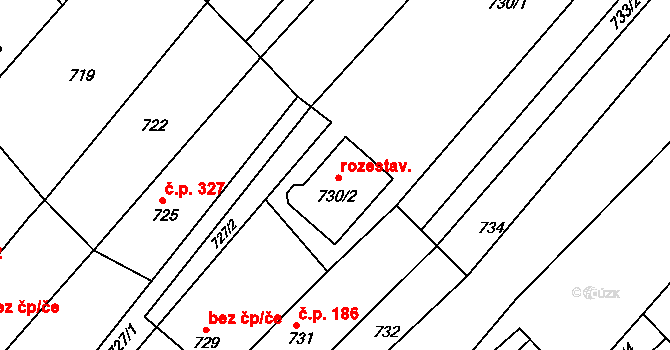 Perná 314 na parcele st. 730/2 v KÚ Perná, Katastrální mapa