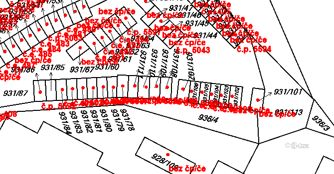 Louny 406 na parcele st. 931/108 v KÚ Louny, Katastrální mapa