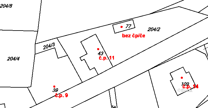 Budkov 11, Struhařov na parcele st. 43 v KÚ Skalice u Benešova, Katastrální mapa