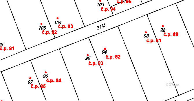 Dolní Ostrovec 83, Ostrovec na parcele st. 95 v KÚ Dolní Ostrovec, Katastrální mapa