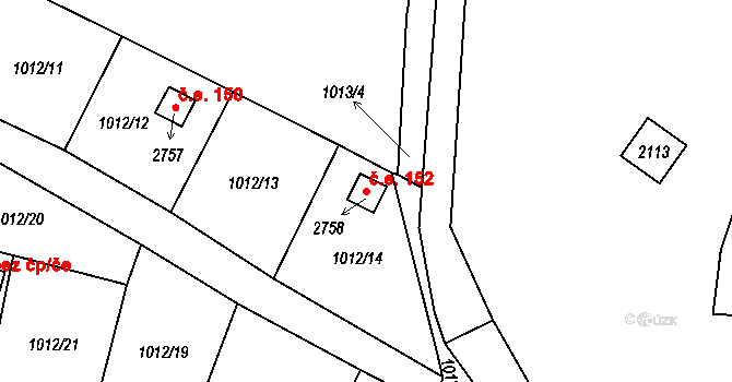 Hamrníky 152, Mariánské Lázně na parcele st. 2758 v KÚ Úšovice, Katastrální mapa