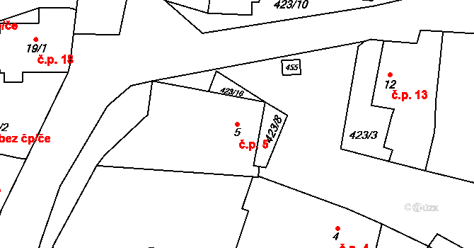 Špinov 5, Nížkov na parcele st. 5 v KÚ Špinov, Katastrální mapa