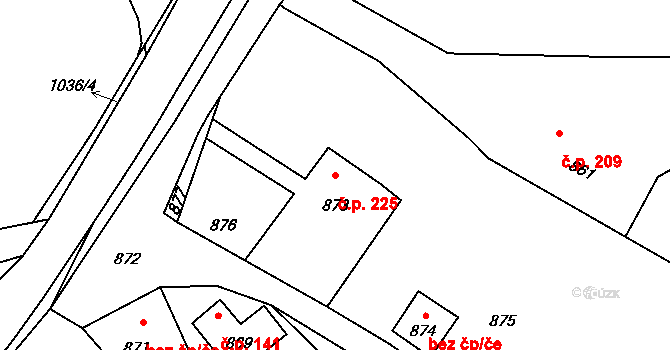 Hvozdná 225 na parcele st. 873 v KÚ Hvozdná, Katastrální mapa