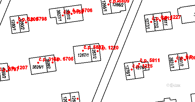Zlín 1220 na parcele st. 1267/2 v KÚ Zlín, Katastrální mapa