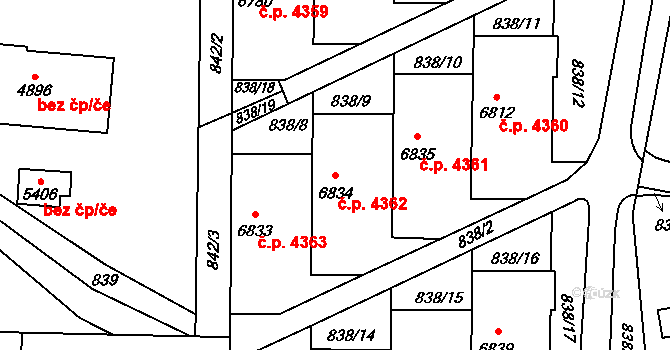 Zlín 4362 na parcele st. 6834 v KÚ Zlín, Katastrální mapa