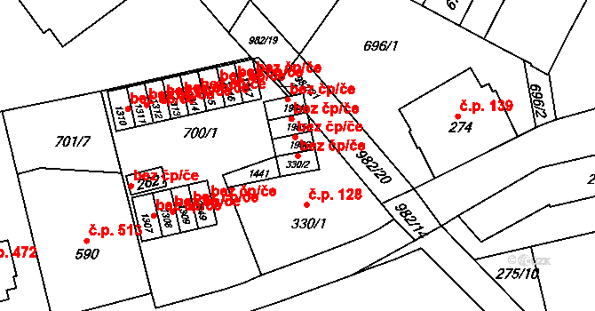 Valašské Meziříčí 42525659 na parcele st. 330/2 v KÚ Krásno nad Bečvou, Katastrální mapa