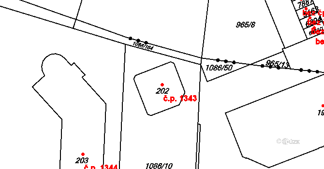 Střítež 1343 na parcele st. 202 v KÚ Střítež u Třebíče, Katastrální mapa