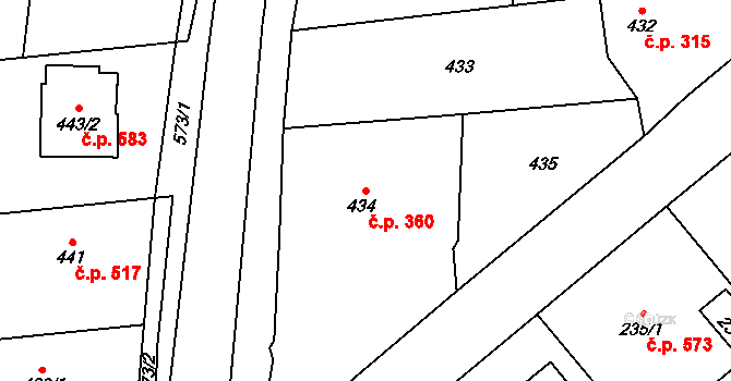 Štěpánkovice 360 na parcele st. 434 v KÚ Štěpánkovice, Katastrální mapa