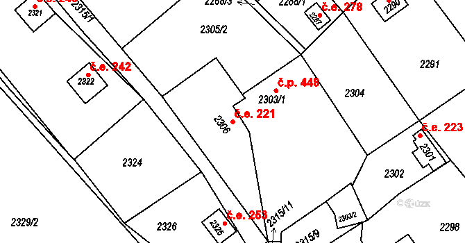 Buchlovice 221 na parcele st. 2306 v KÚ Buchlovice, Katastrální mapa