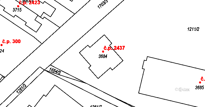 Říčany 2437 na parcele st. 3684 v KÚ Říčany u Prahy, Katastrální mapa