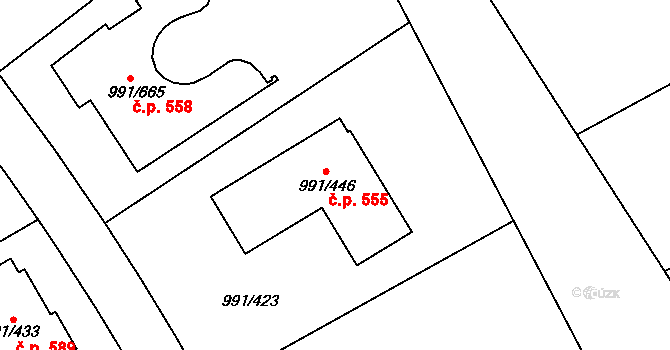 Velká Chuchle 555, Praha na parcele st. 991/446 v KÚ Velká Chuchle, Katastrální mapa