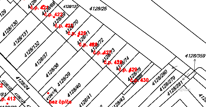 Choceňské Předměstí 428, Vysoké Mýto na parcele st. 4128/73 v KÚ Vysoké Mýto, Katastrální mapa