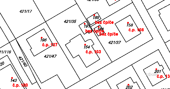 Dušejov 103 na parcele st. 154 v KÚ Dušejov, Katastrální mapa