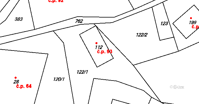 Borová 93 na parcele st. 112 v KÚ Borová, Katastrální mapa