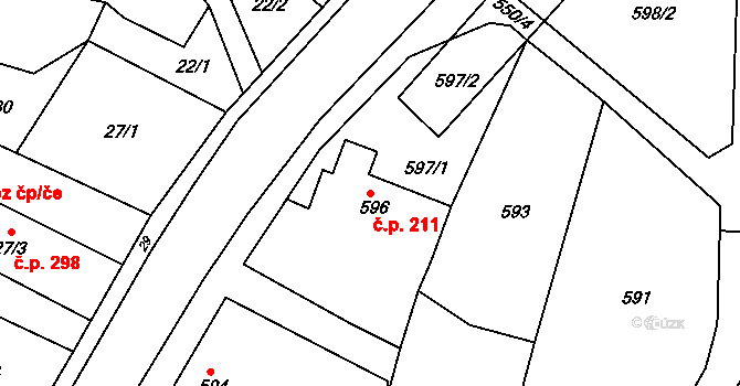 Jasenná 211 na parcele st. 596 v KÚ Jasenná, Katastrální mapa