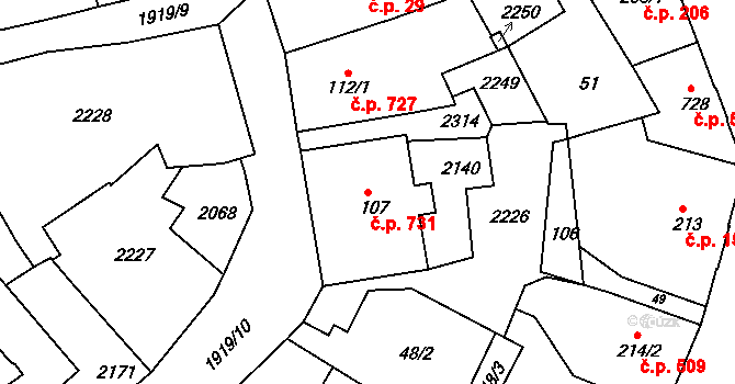 Náchod 731 na parcele st. 107 v KÚ Náchod, Katastrální mapa