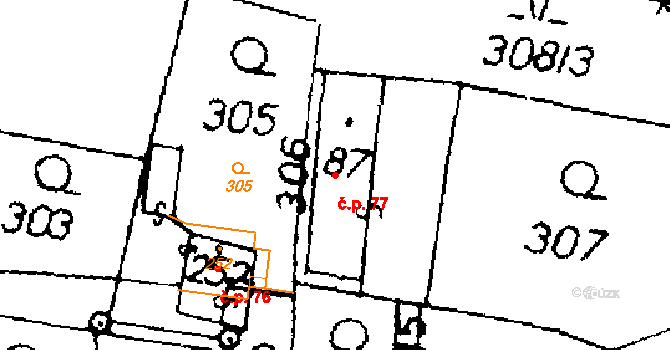 Horní Ředice 77 na parcele st. 87 v KÚ Horní Ředice, Katastrální mapa