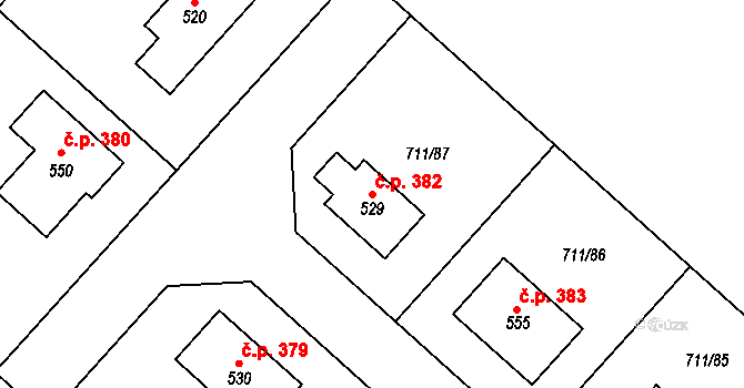 Lipovec 382 na parcele st. 529 v KÚ Lipovec u Blanska, Katastrální mapa