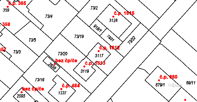Neratovice 1512 na parcele st. 3117 v KÚ Neratovice, Katastrální mapa